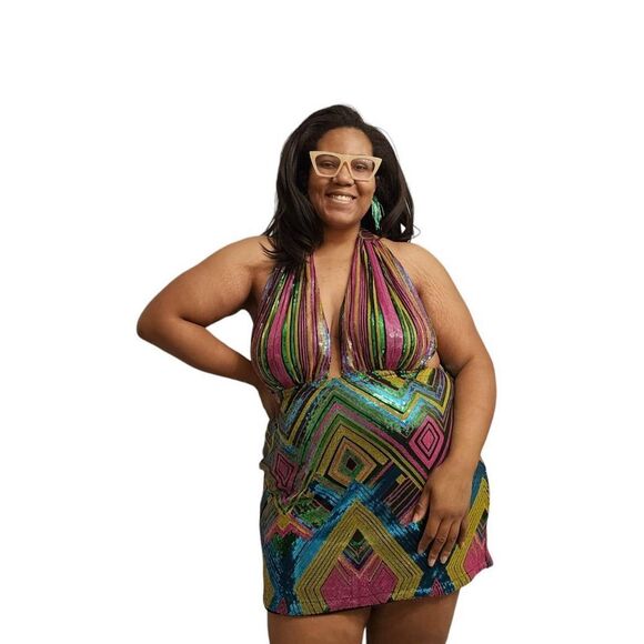 NTW Colorful Halterneck Sequin Dress by Fashion Nova - Picture 1 of 6